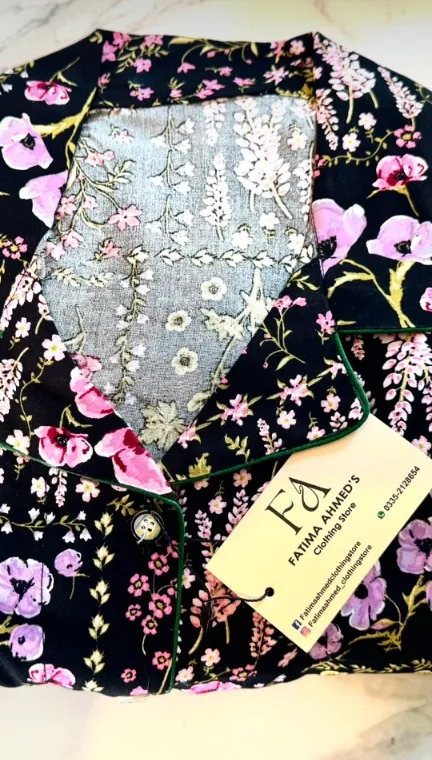 Shabnam Navy Floral Nightsuit worn by model