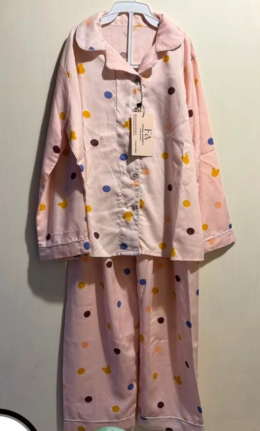 Nanhi Pink Polka Dot Kids Nightsuit flat lay