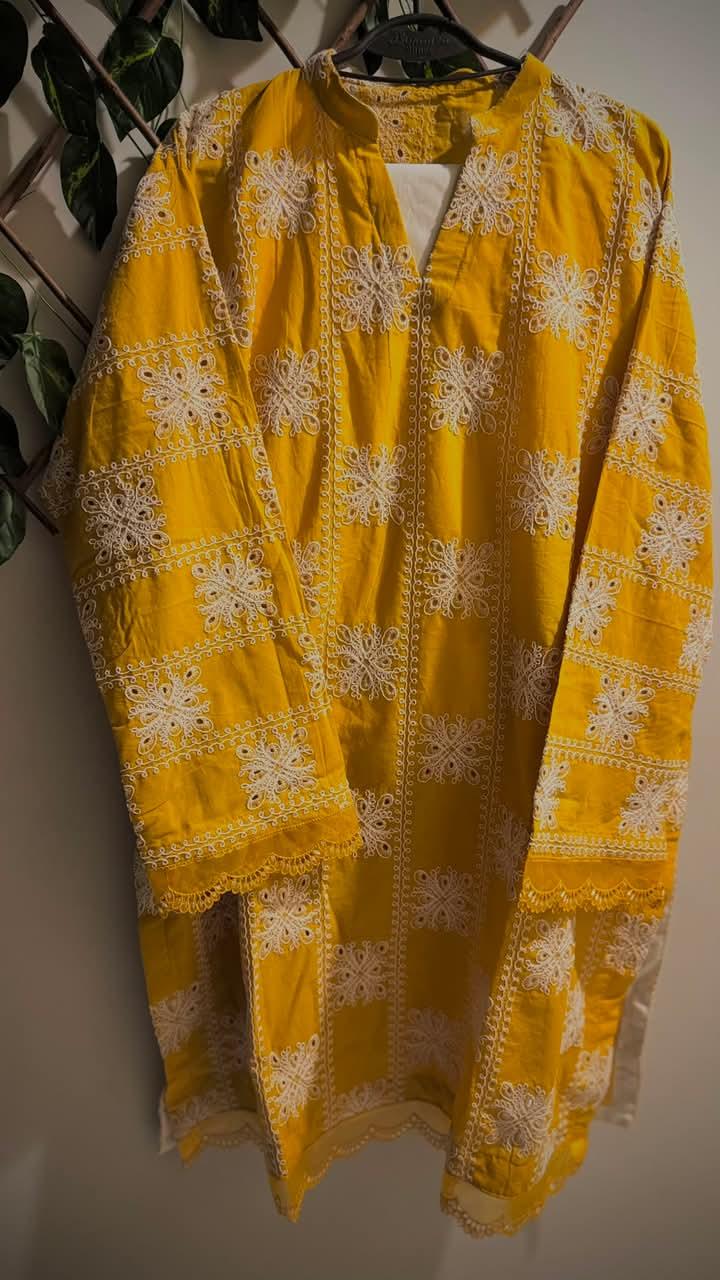 Yellow Chikankari Embroidered Kurta product photo