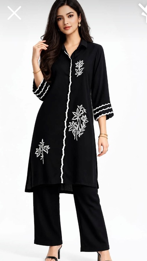 Noor Black Embroidered Cord Set