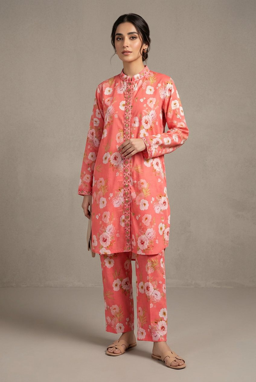 Pink Coral Floral Kurta & Pants