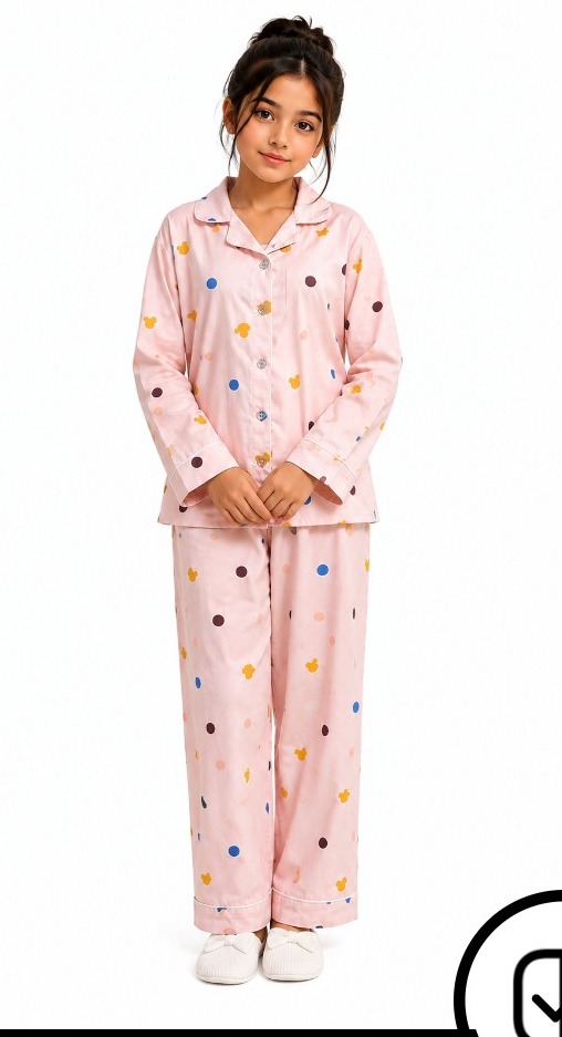 Nanhi Pink Polka Dot Kids Nightsuit