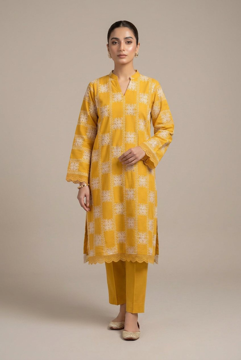 Yellow Chikankari Embroidered Kurta
